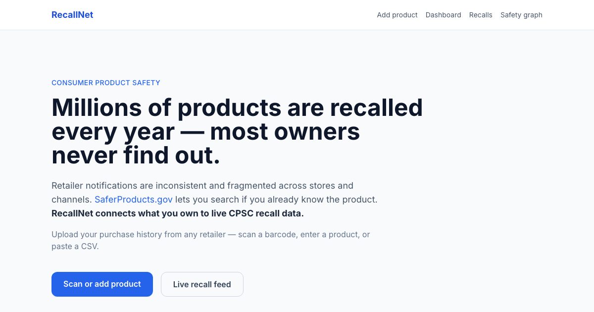 RecallNet — Recall Intelligence for Your Purchases