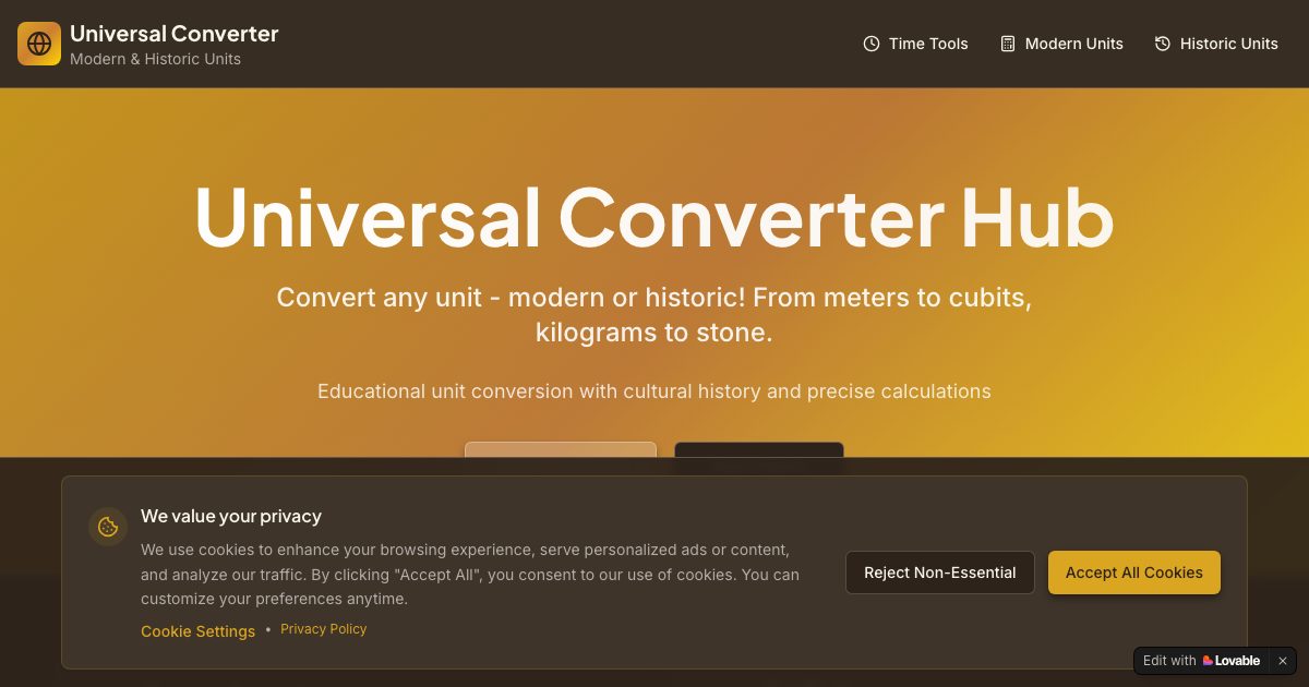 Universal Converter Hub - Convert Any Unit Modern & Historic | Free Online Tool