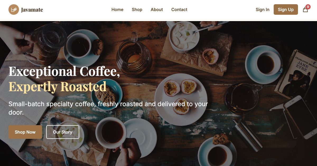 Javamate Coffee Roasters e-commerce site