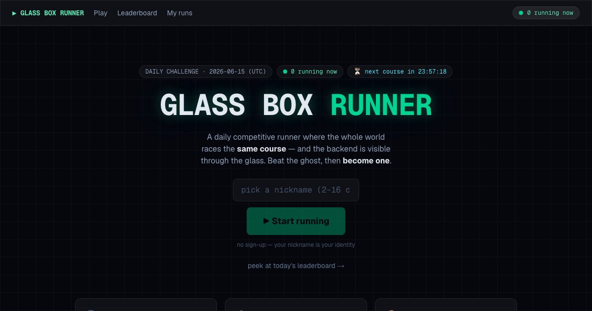 Glass Box Runner — the database is the game