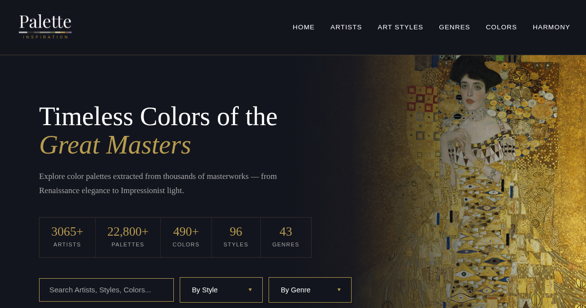 Explore color palettes inspired by 3000 master painter artworks